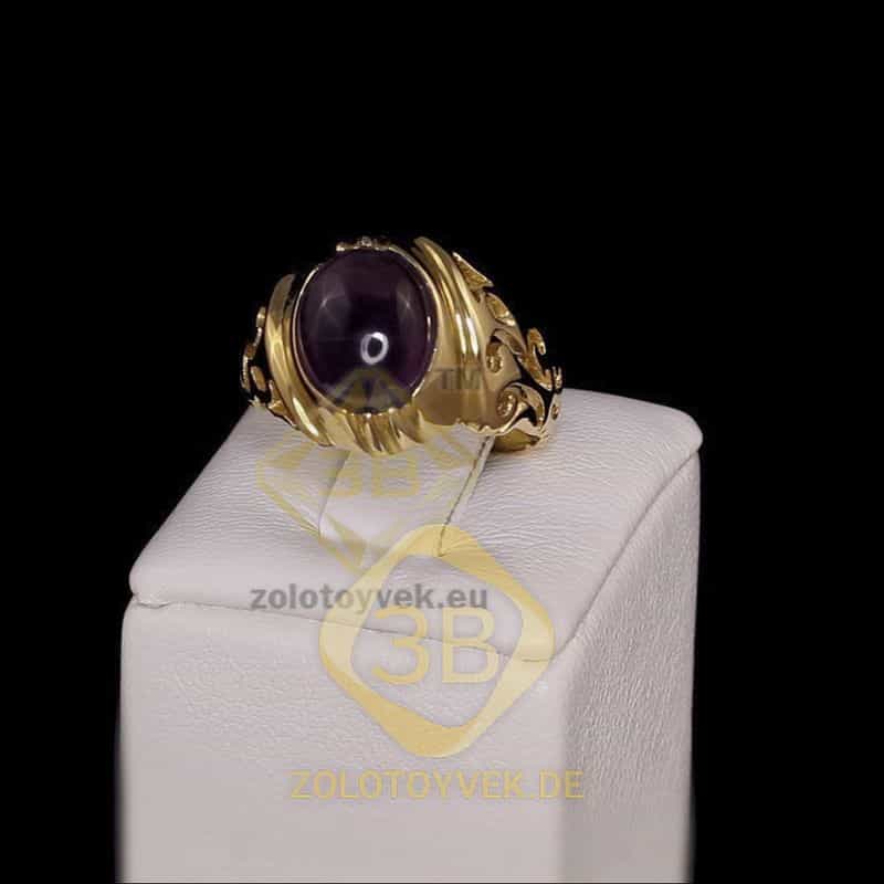 Серебряное кольцо с позолотой и аметистом, покрытие Родий
