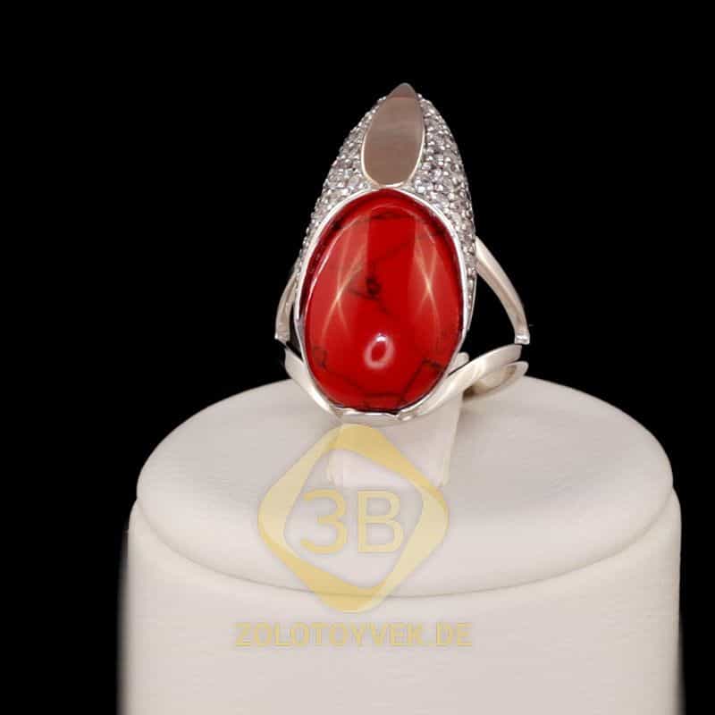 Серебряное кольцо со вставкамизолота, им. яшмы и фианитами, покрытие Родий