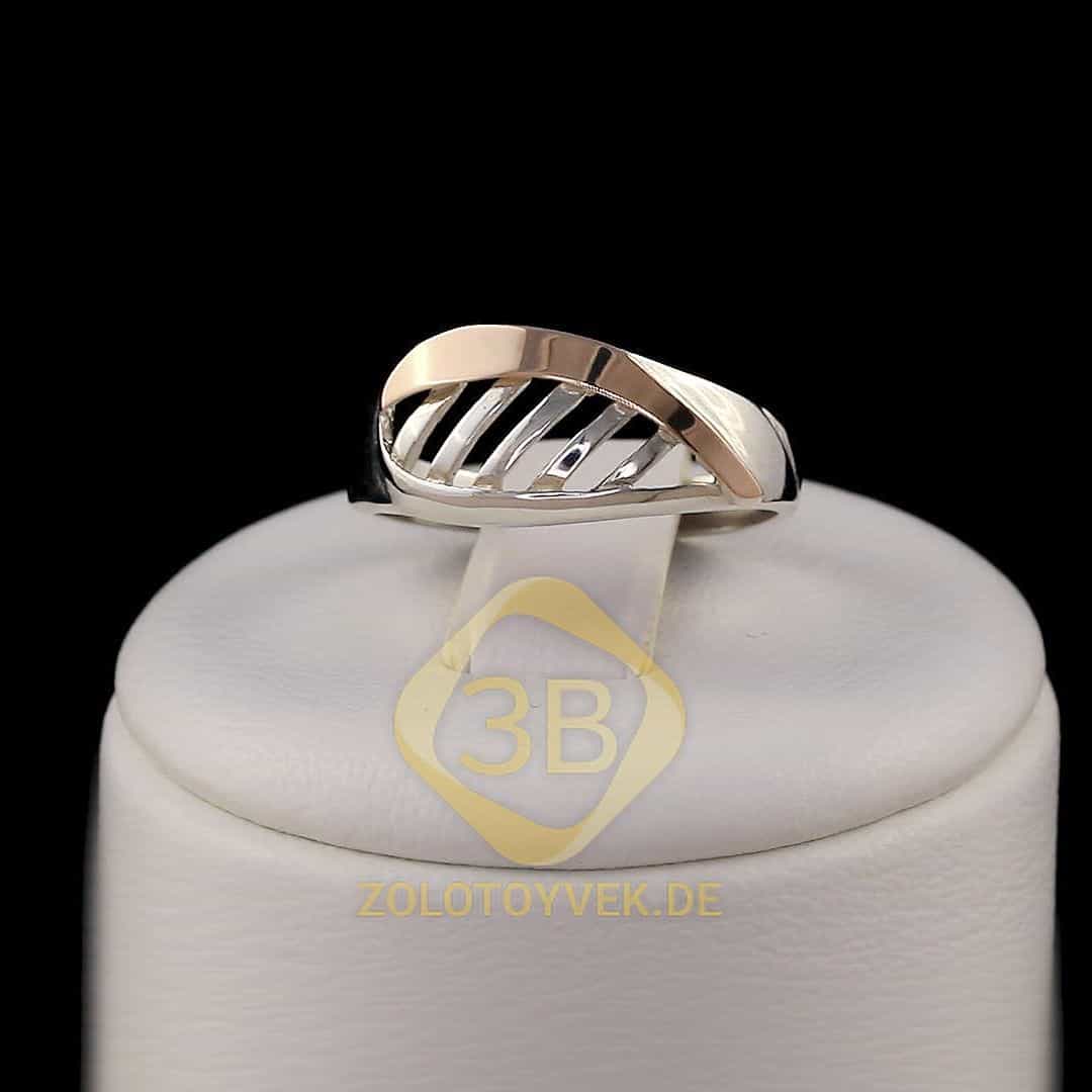 Серебряное кольцо со вставками золота, покрытие Родий