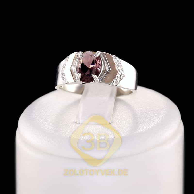 Серебряное кольцо со вставками золота,  аметистовым альпинитом и фианитами, покрытие Родий