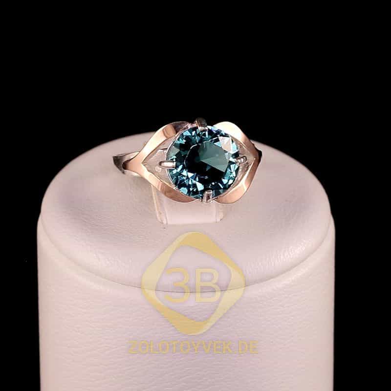 Серебряное кольцо с золотом и альпинитом Aquamarine