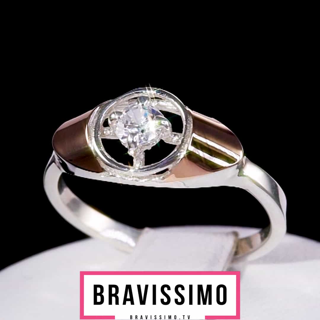 Серебряное кольцо с золотом  и бриллианитом