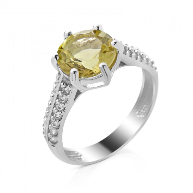 Серебряное кольцо с лимонным кварцем и цирконами