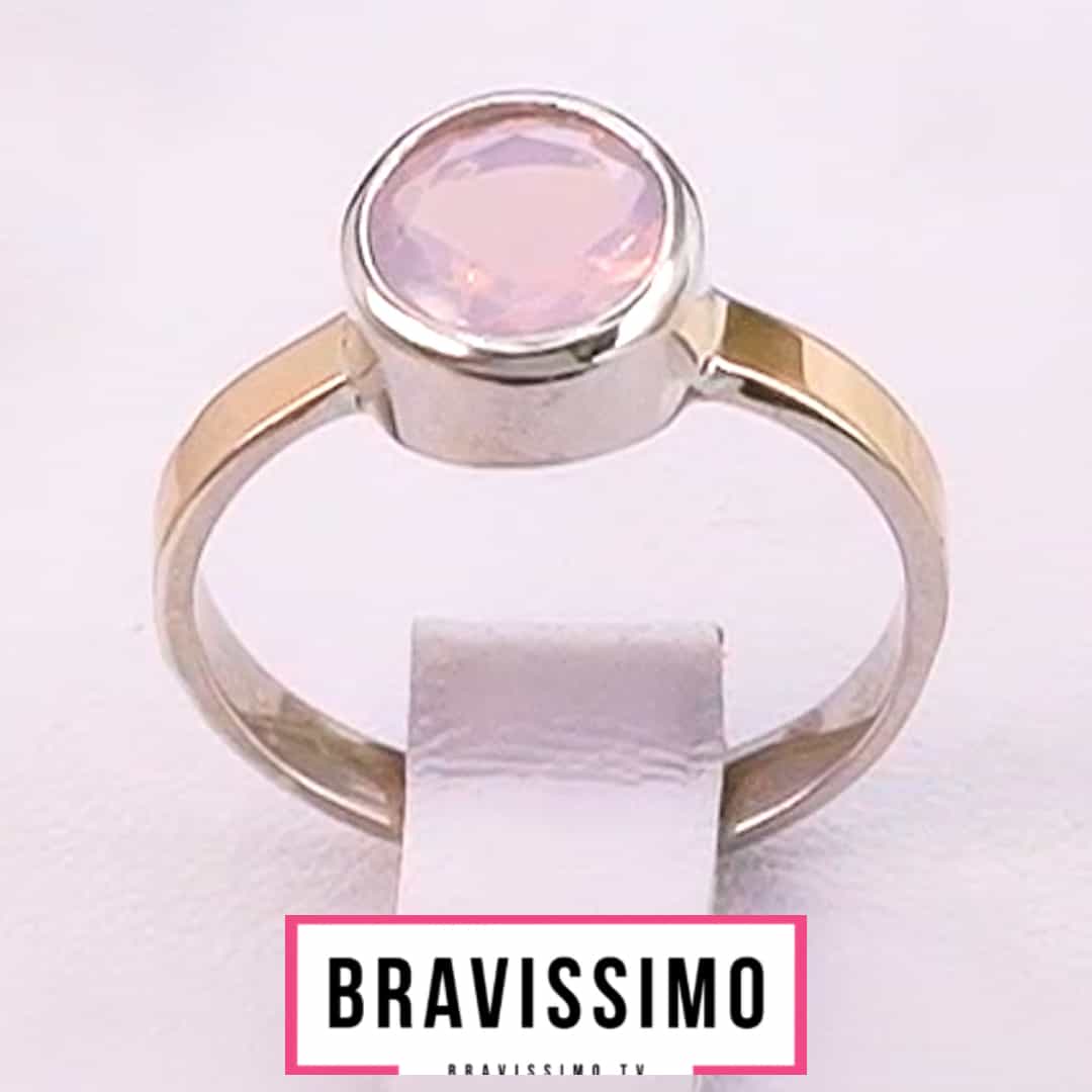 Серебряное кольцо с золотом и розовым кварцем