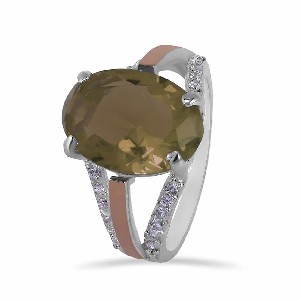 Серебряное кольцо с раухтопазом, фианитами и золотом