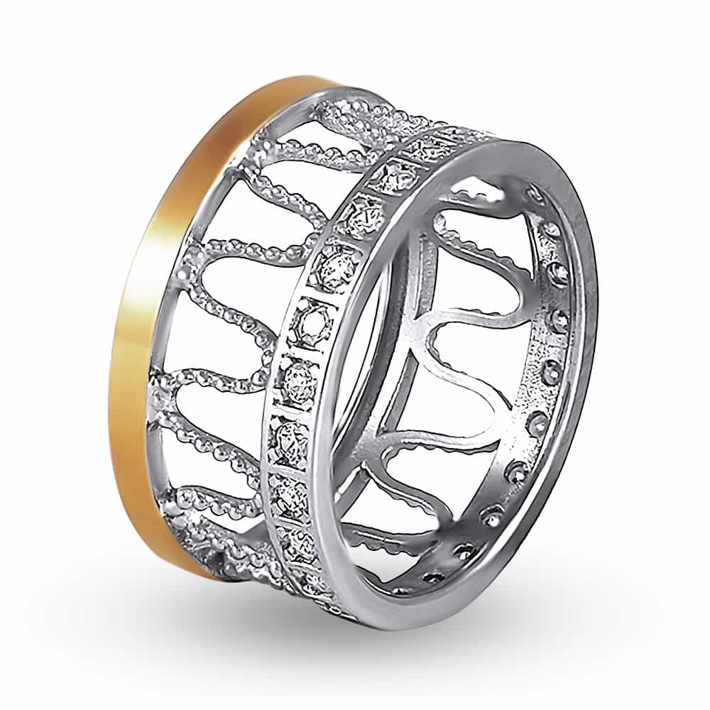 Серебряное кольцо с золотом и цирконом