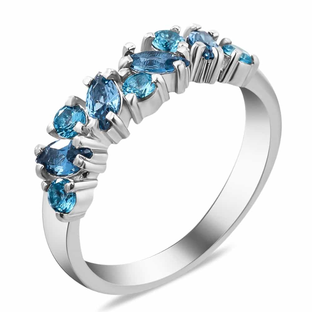 Серебряное кольцо с топазом London blue и турмалином