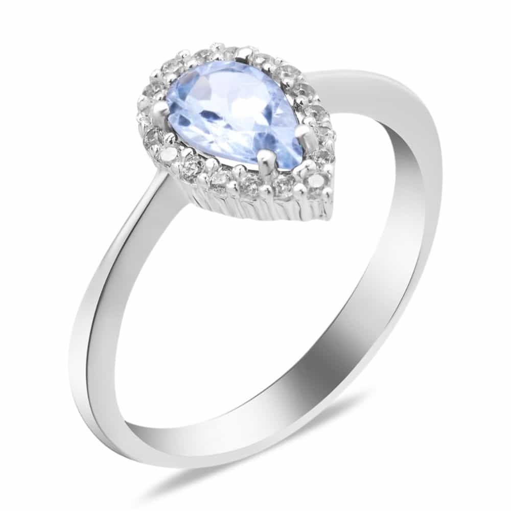 Серебряное кольцо с топазом Sky Blue и фианитами