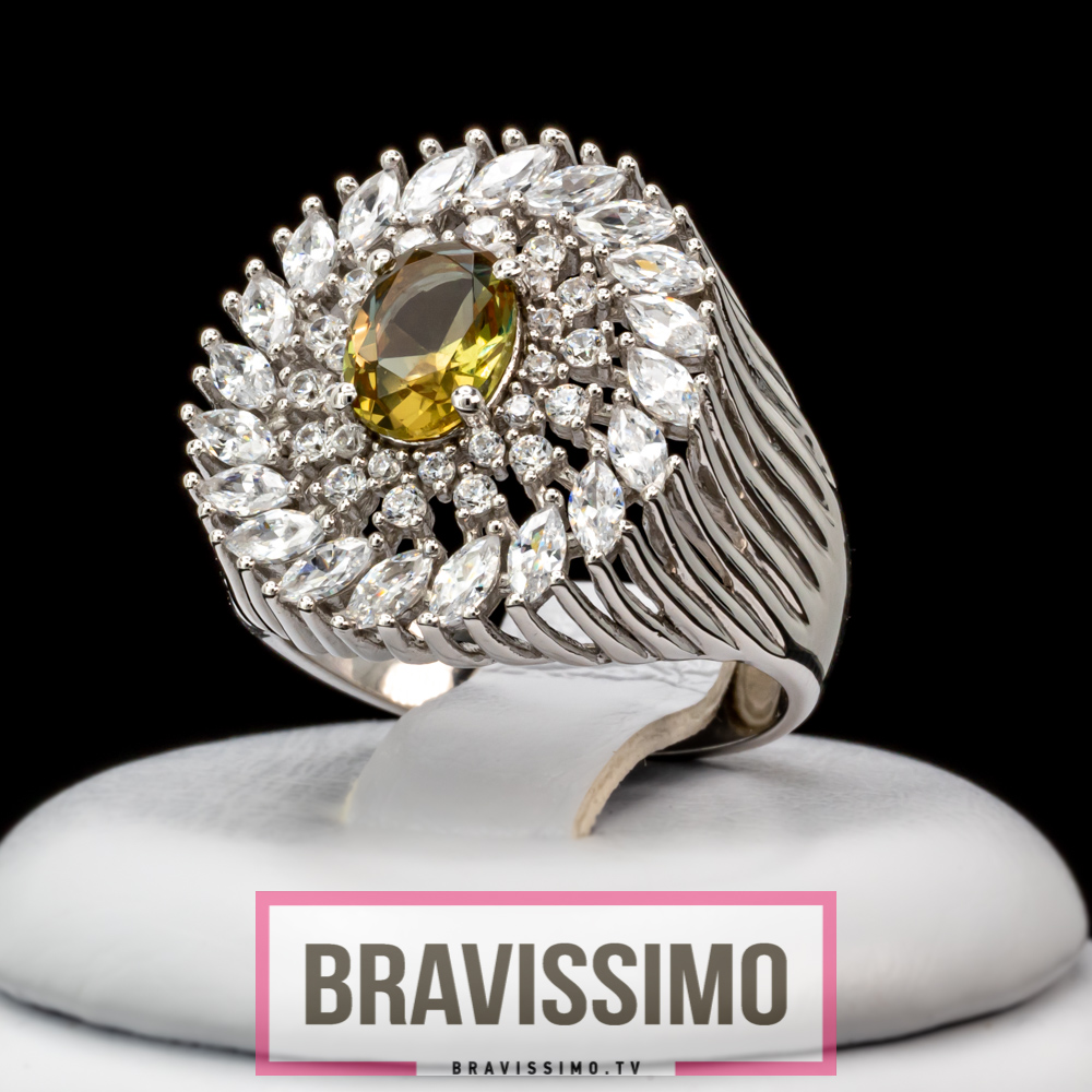 Серебряное кольцо с султанитом, бриллианитами и фианитами