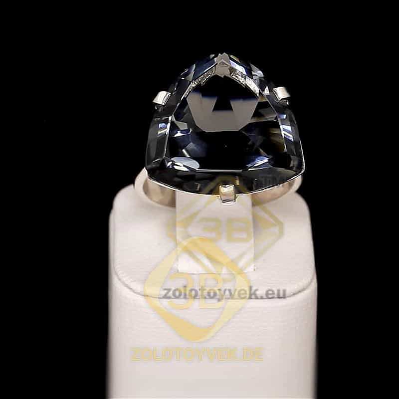 Серебряное кольцо со вставками золота, топазовым бриллианитом и фианитами, покрытие родий