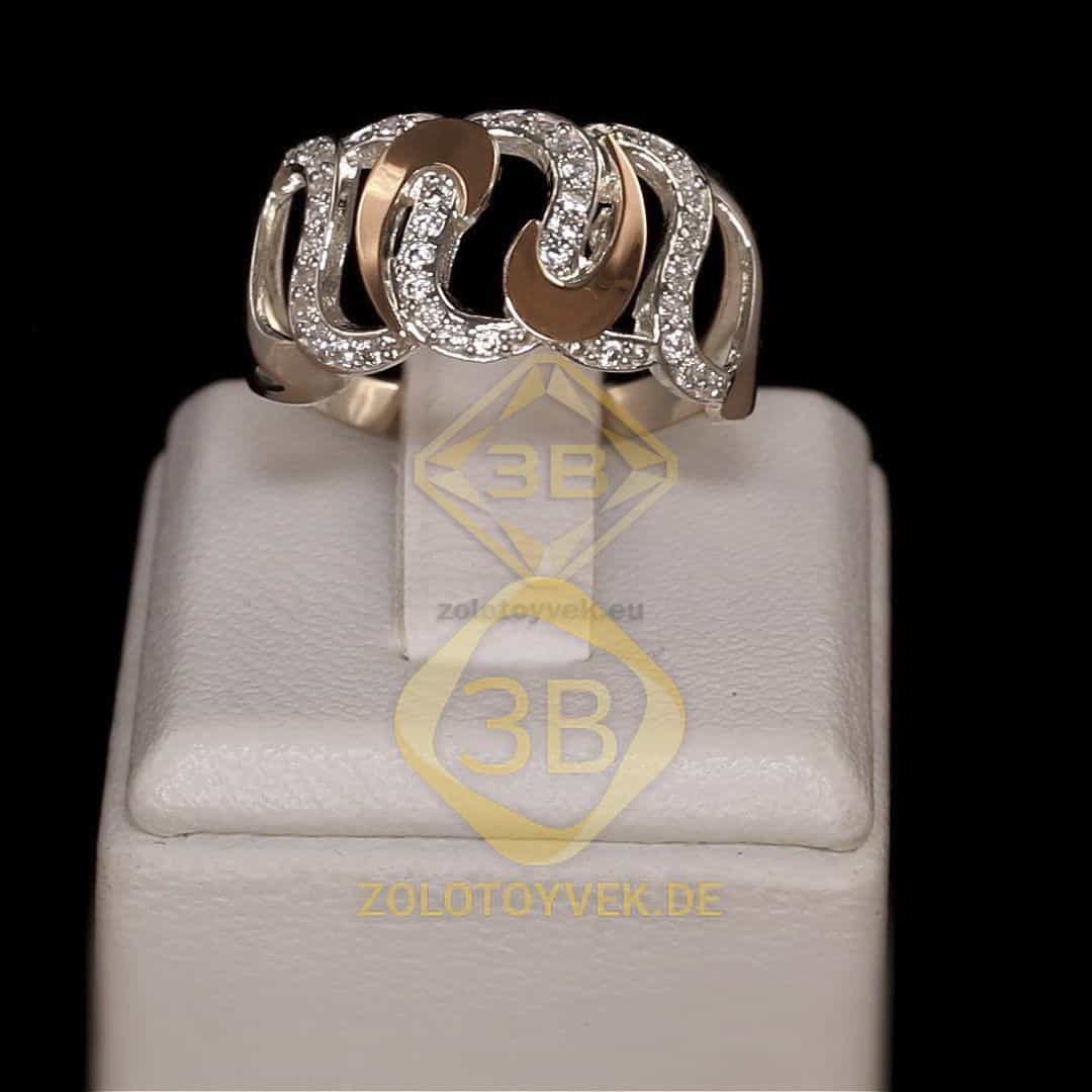 Серебряное кольцо со вставками золота и фианитами