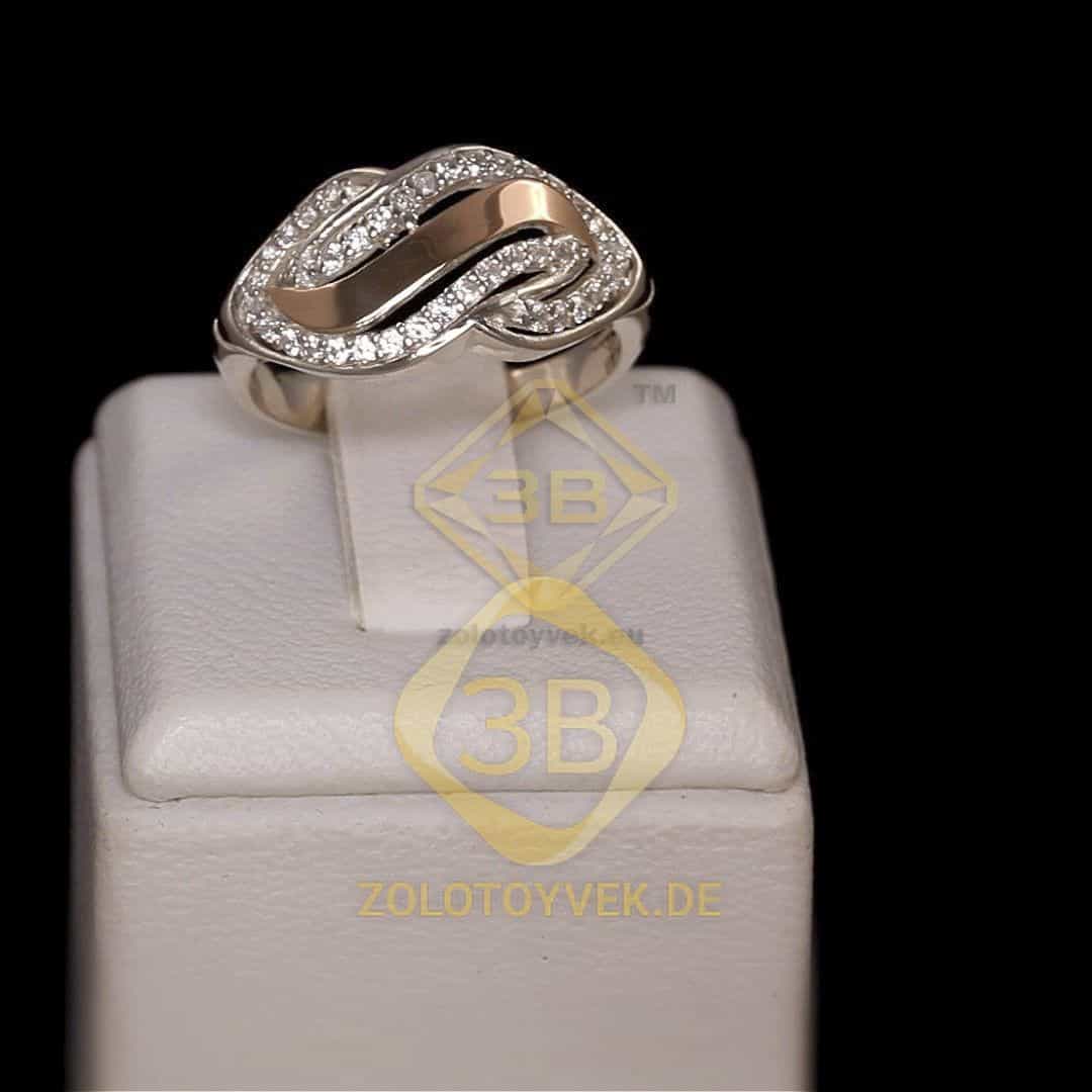 Серебряное кольцо со вставками золота и фианитами