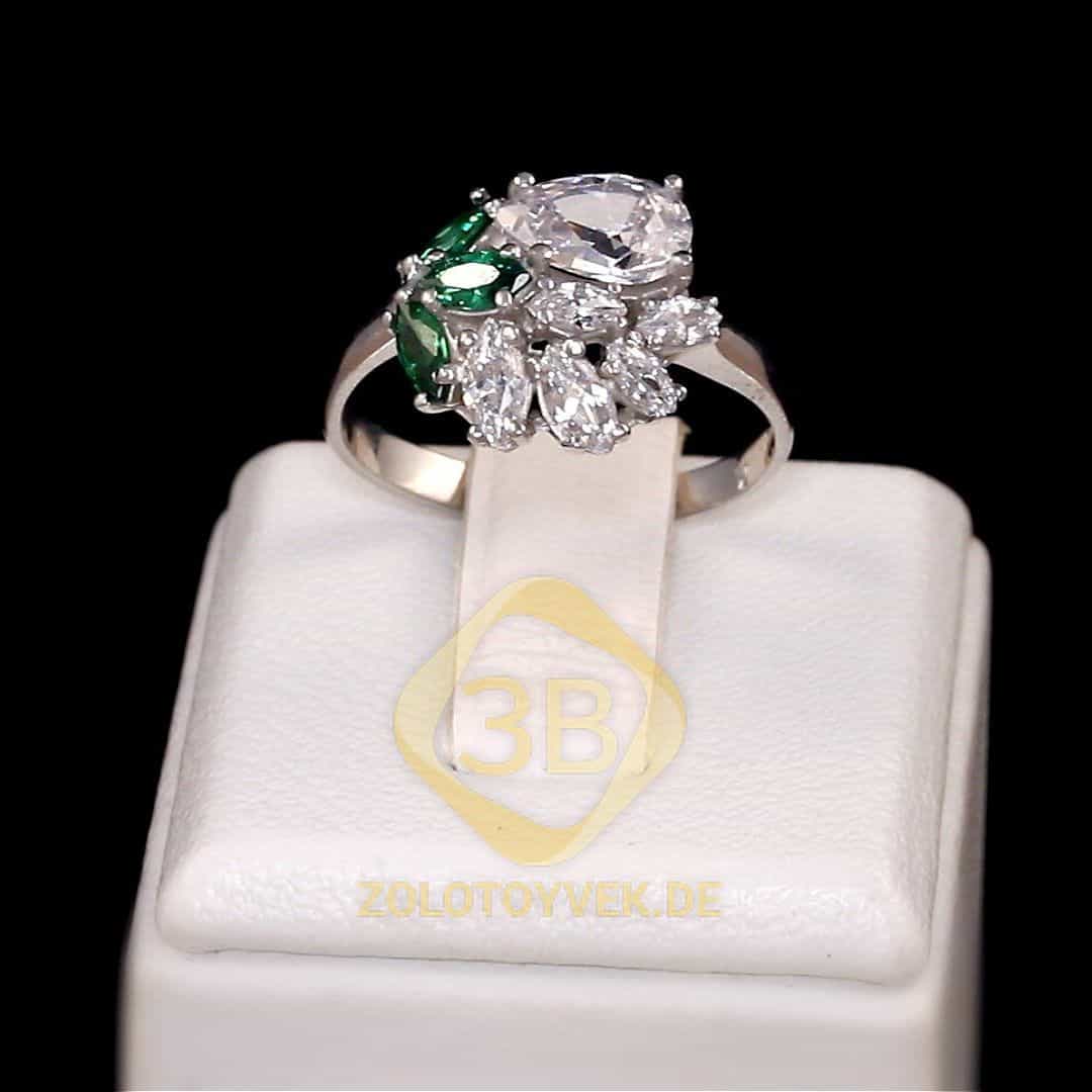 Серебряное кольцо с альпинитом Emerald  и фианитами
