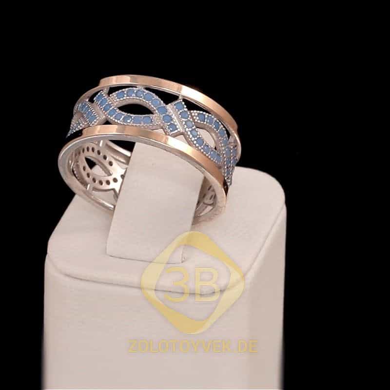 Серебряное кольцо со вставками золота, топазовыми фианитами, покрытие Родий
