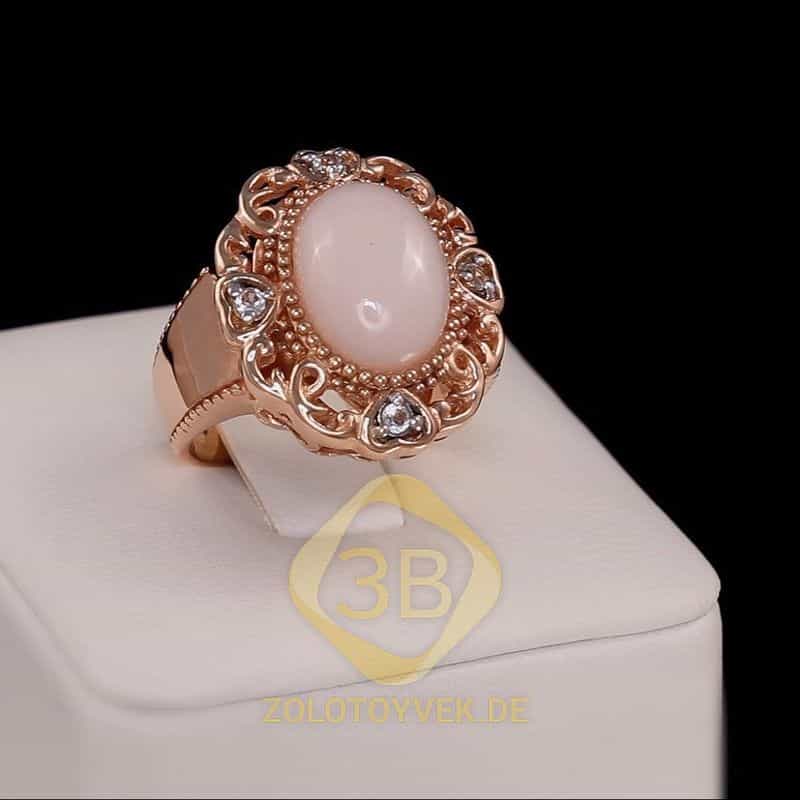 Серебряное кольцо с позолотой, розовым опалом и белым топазом, покрытие Родий