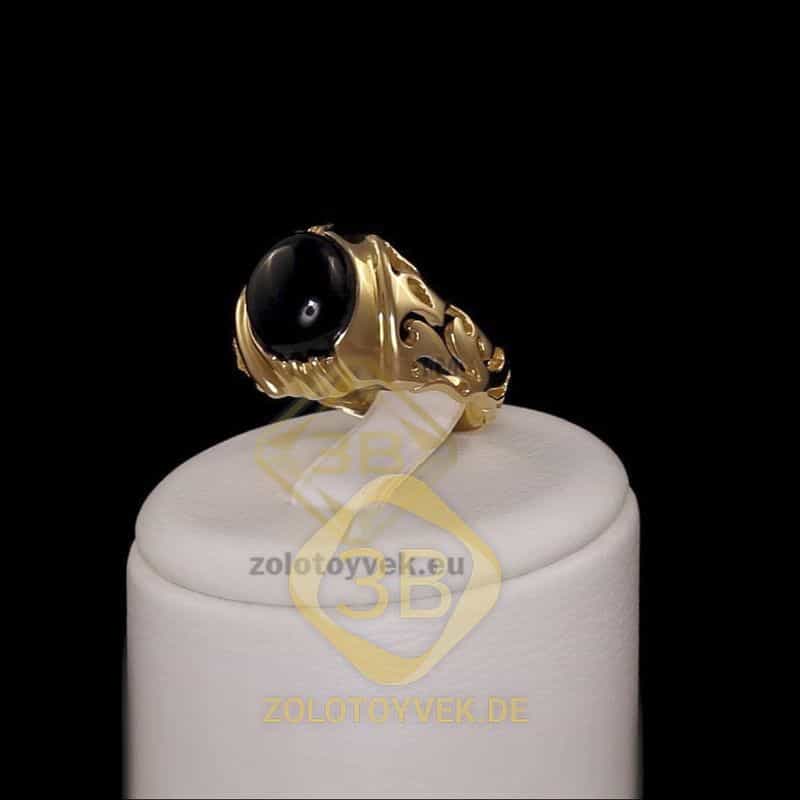 Серебряное кольцо с позолотой и ониксом, покрытие Родий