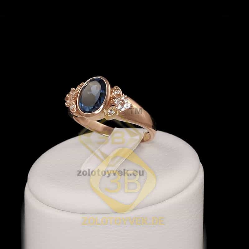 Серебряное кольцо с позолотой, London топазом и белым топазом, покрытие Родий