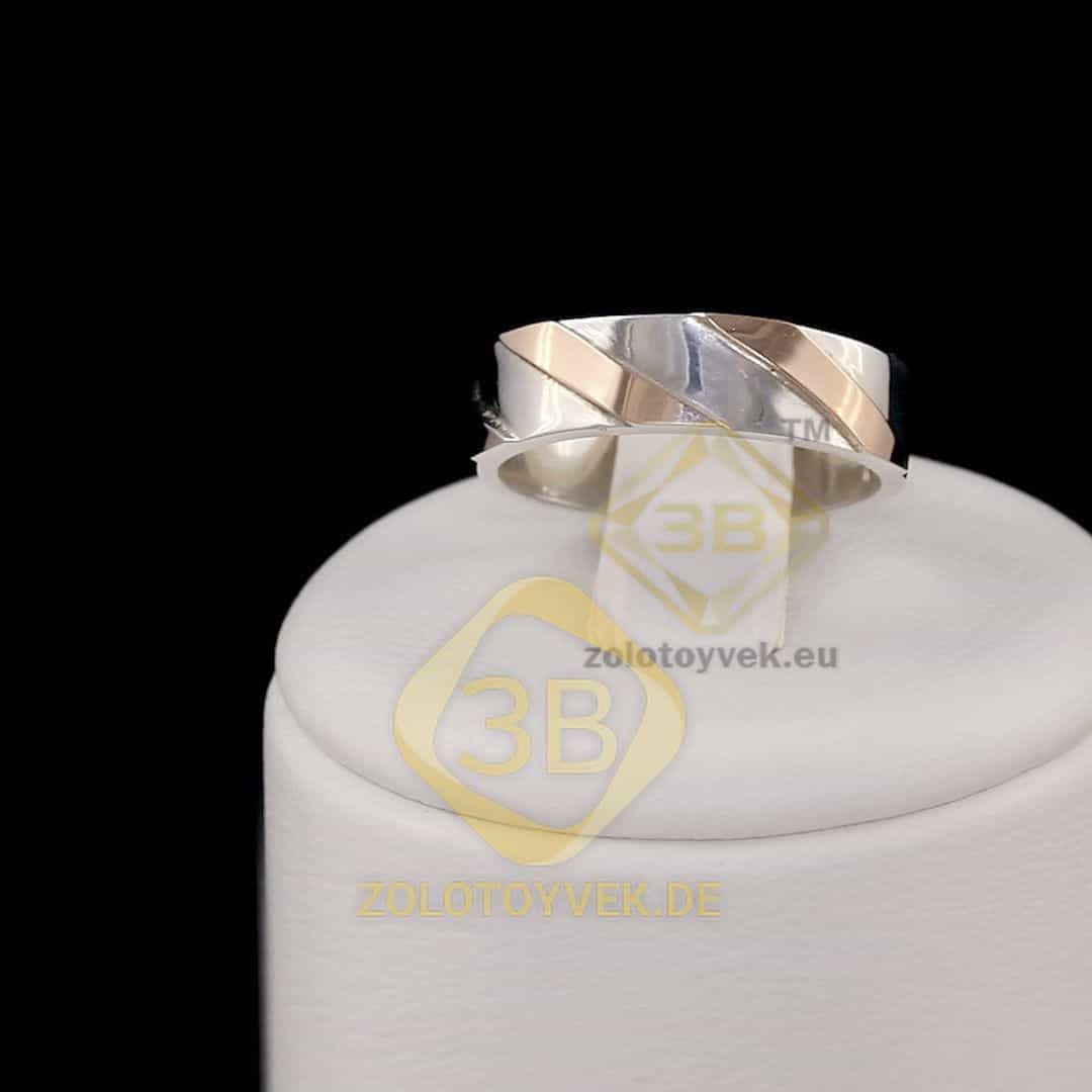 Серебряный перстень со вставками золота,покрытие Родий