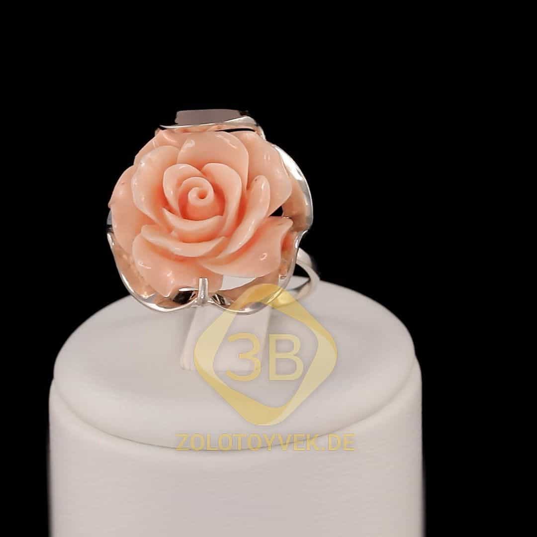 Серебряное кольцо со вставками золота и розовыми керамическими цветами, покрытие Родий