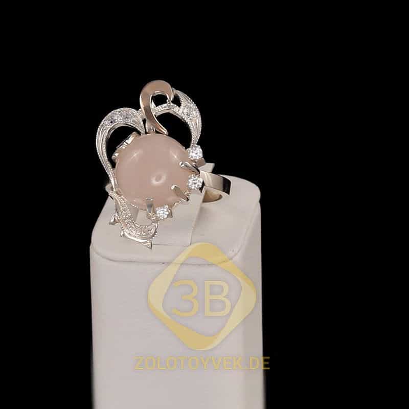 Серебряное кольцо со вставкамизолота, розовымкварцем и фианитами, покрытие Родий