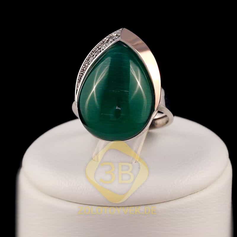 Серебряное кольцо со вставками золота, зеленым улекситом 