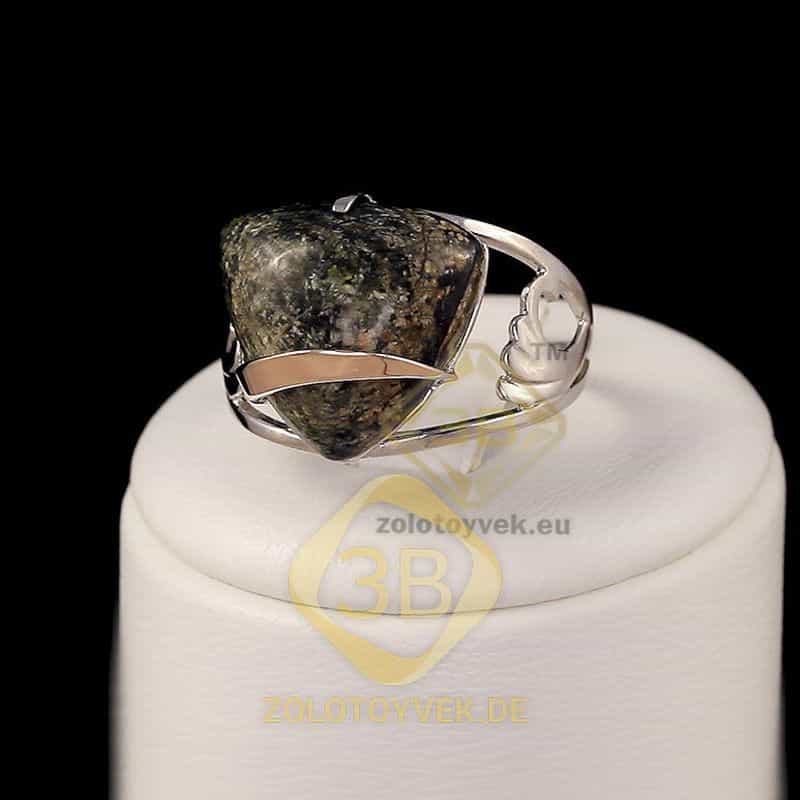 Серебряное кольцо со вставками золота и яшмой, покрытие Родий