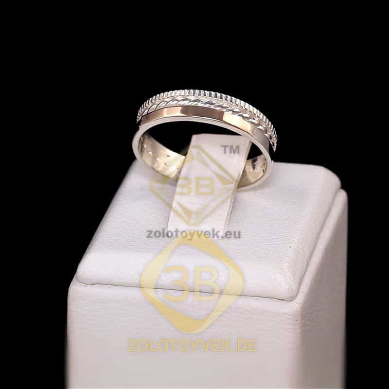 Серебряное кольцо со вставками золота, покрытие Родий