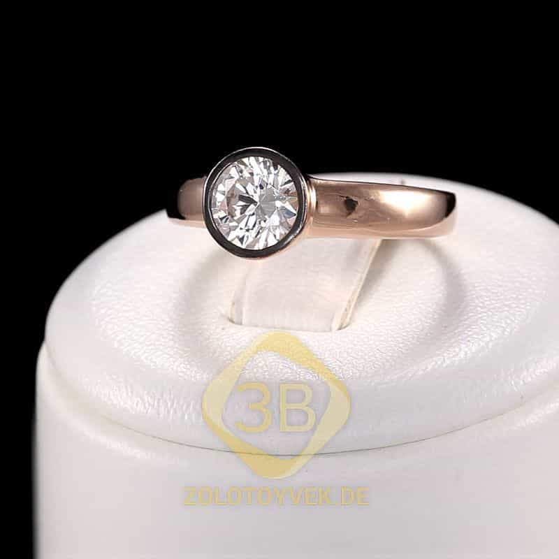 Серебряное кольцо с позолотой и бриллианитом, покрытие Родий