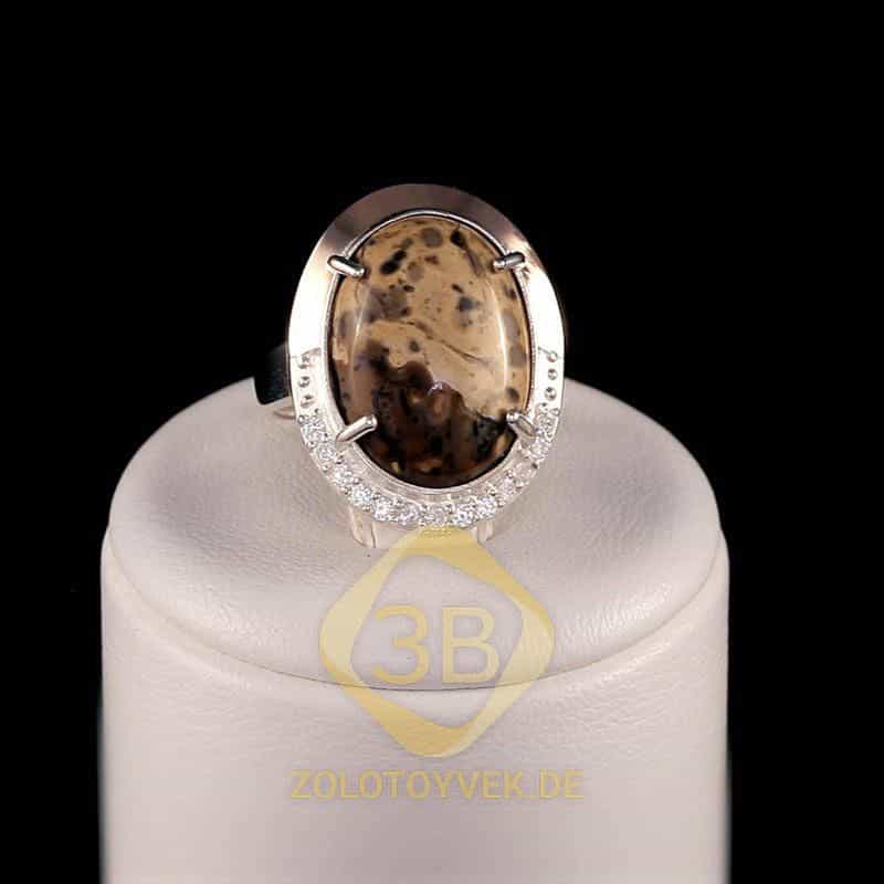 Серебряное кольцо с золотом, египетской яшмой и фианитами