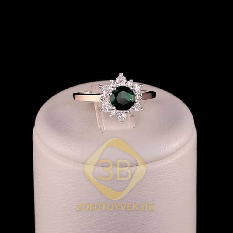 Серебряное кольцо с золотом, альпинитом Emerald и фианитами