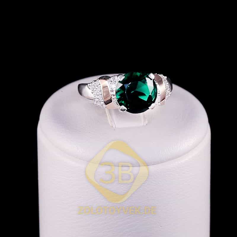Серебряное кольцо с золотом, альпинитом Emerald и фианитами