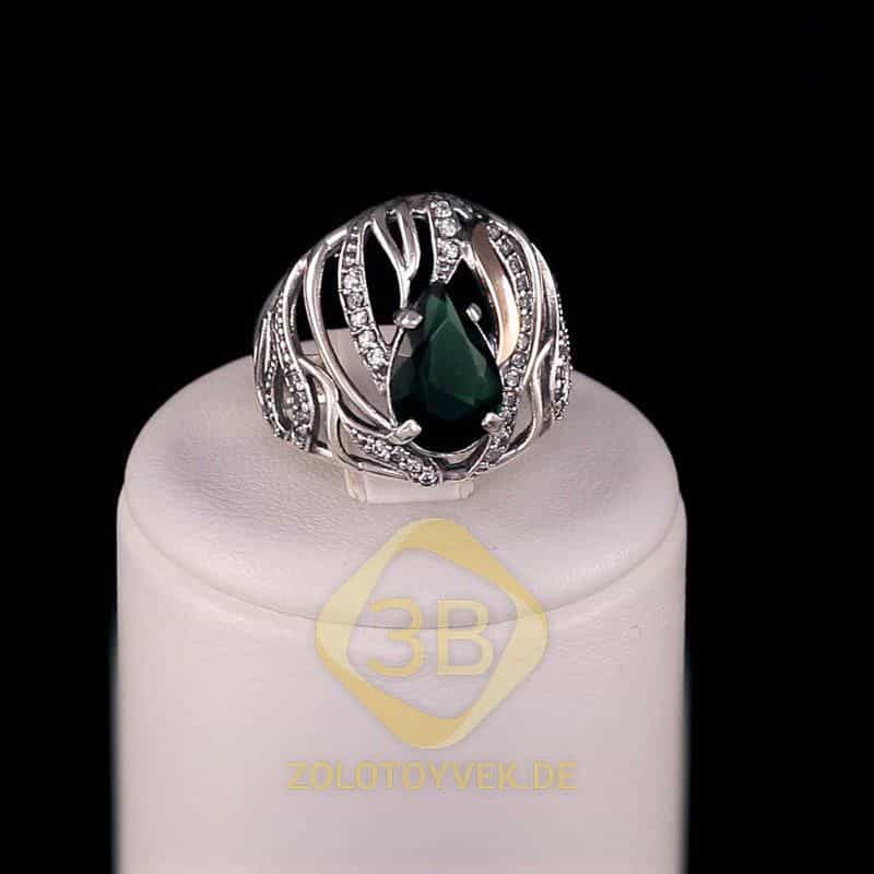 Кольцо из черненого серебра с золотом и альпинитом Emerald