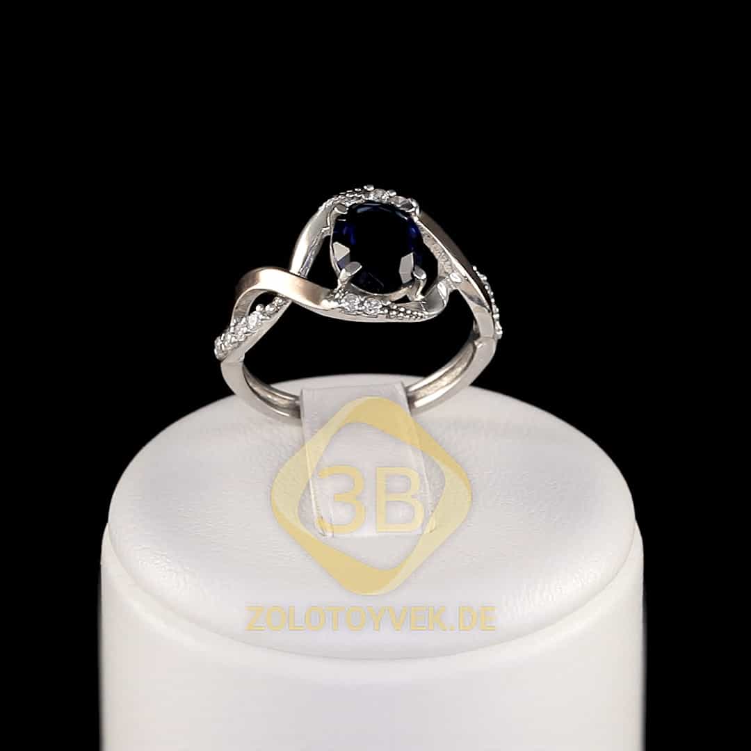 Серебряное кольцо с золотом сапфиром и фианитами
