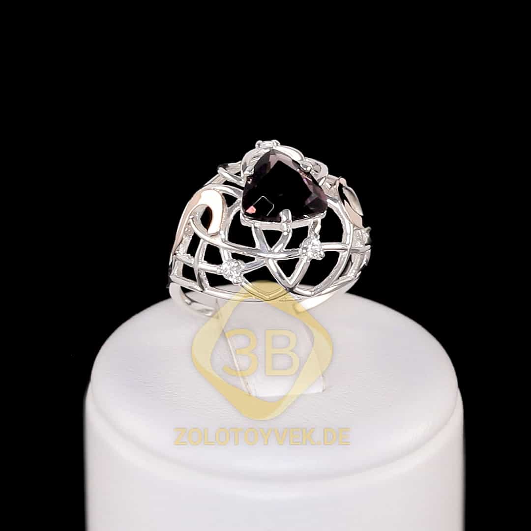 Серебряное кольцо с турмалином и фианитами