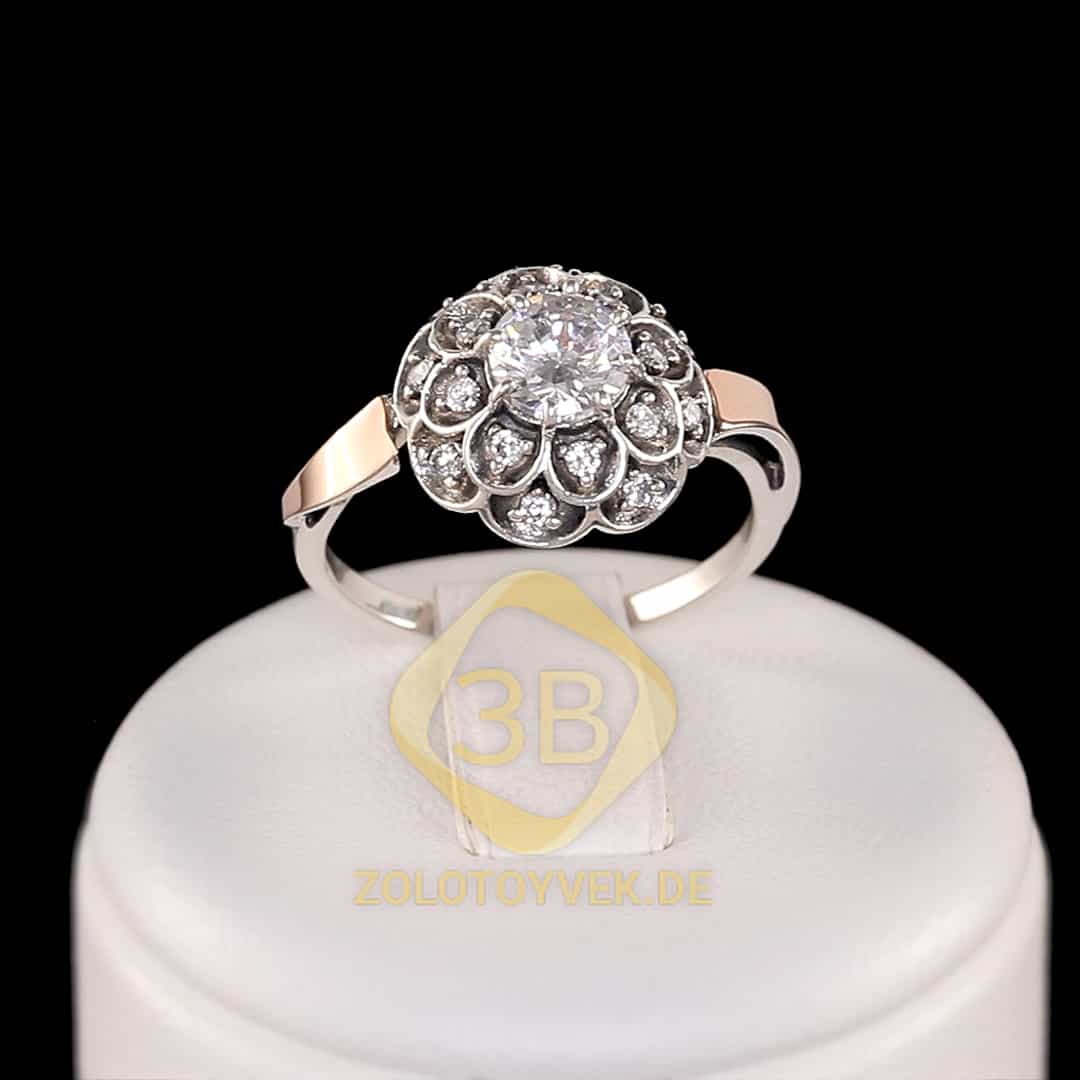 Кольцо из черненого серебра с золотом и бриллианитами