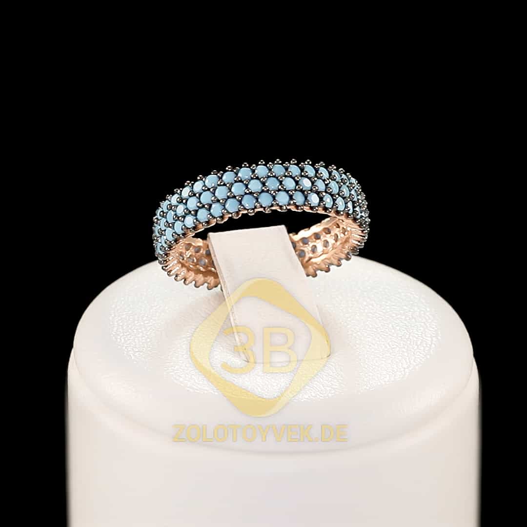Серебряное кольцо с голубым халцедоном, золотое родирование