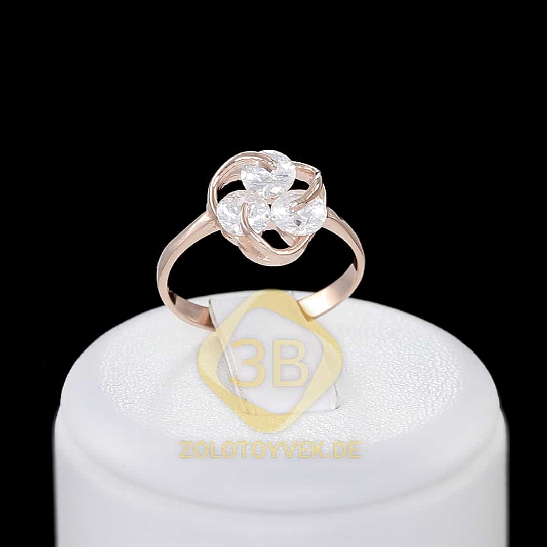Серебряное кольцо с бриллианитами, золотое родирование