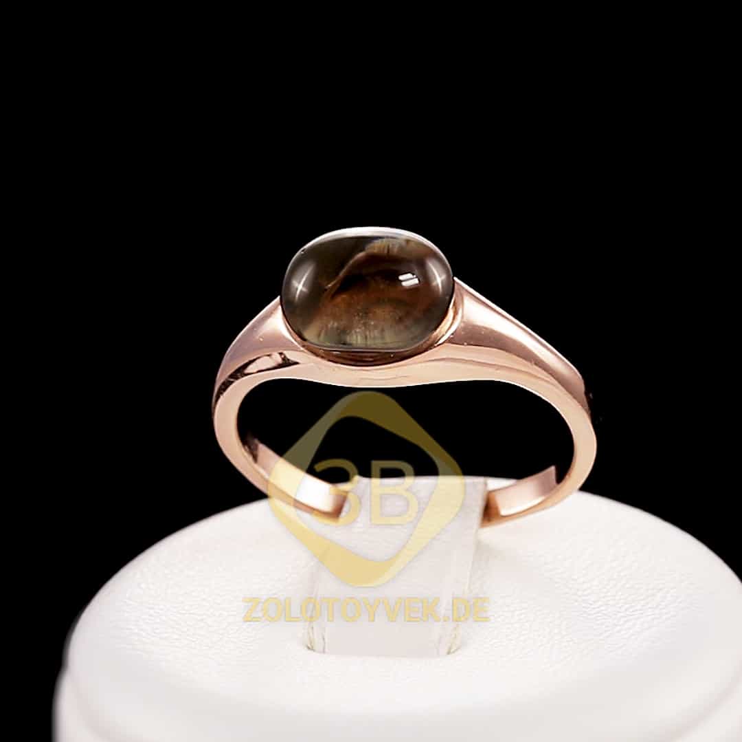 Серебряное кольцо с раух-кварцем, золотое родирование