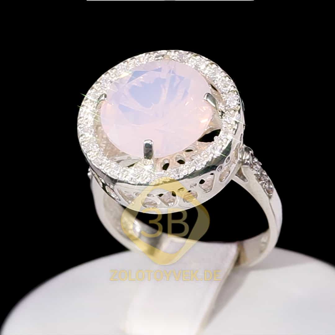 Серебряное кольцо с розовым кварцем и фианитами
