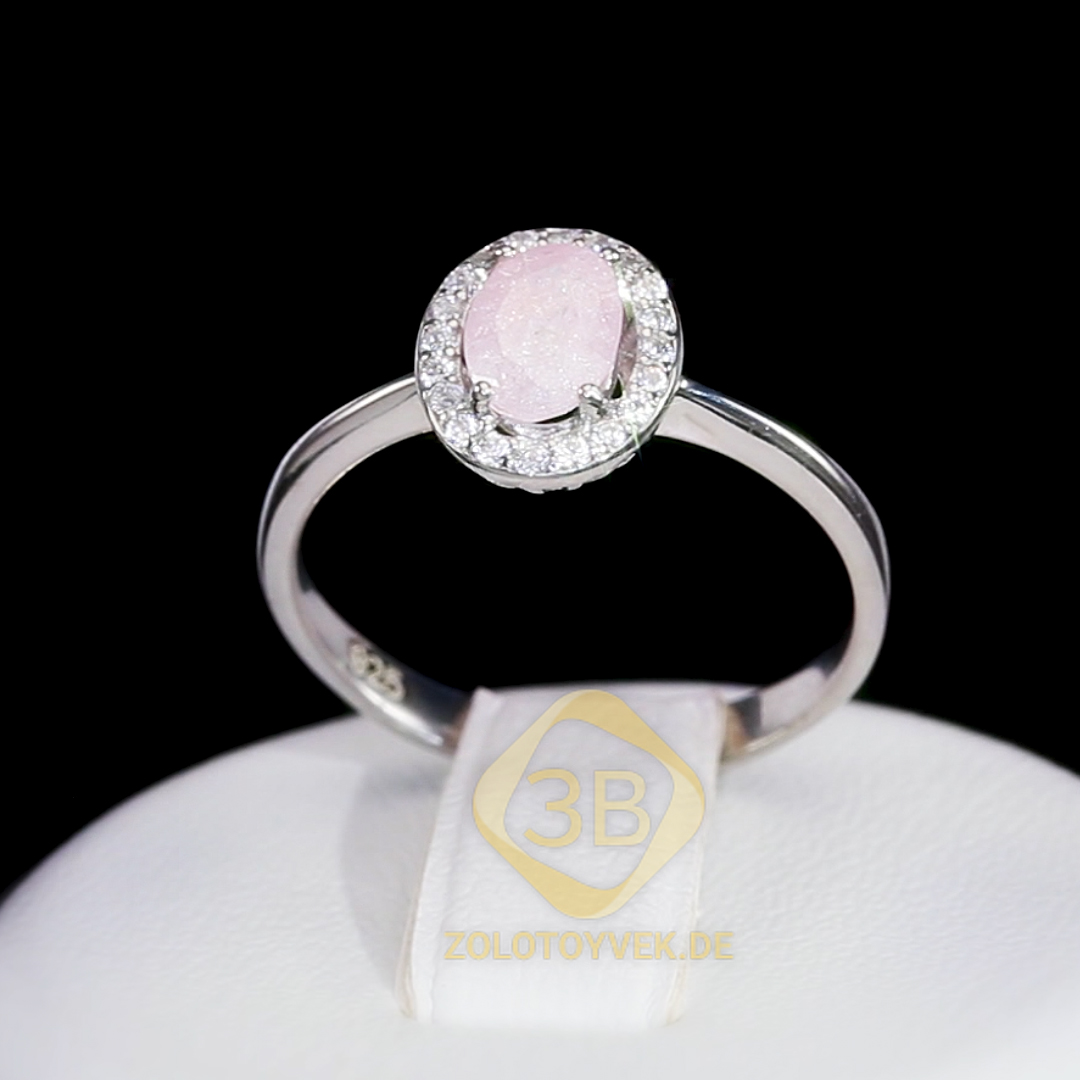 Серебряное кольцо с розовым frozen кварцем и фианитами