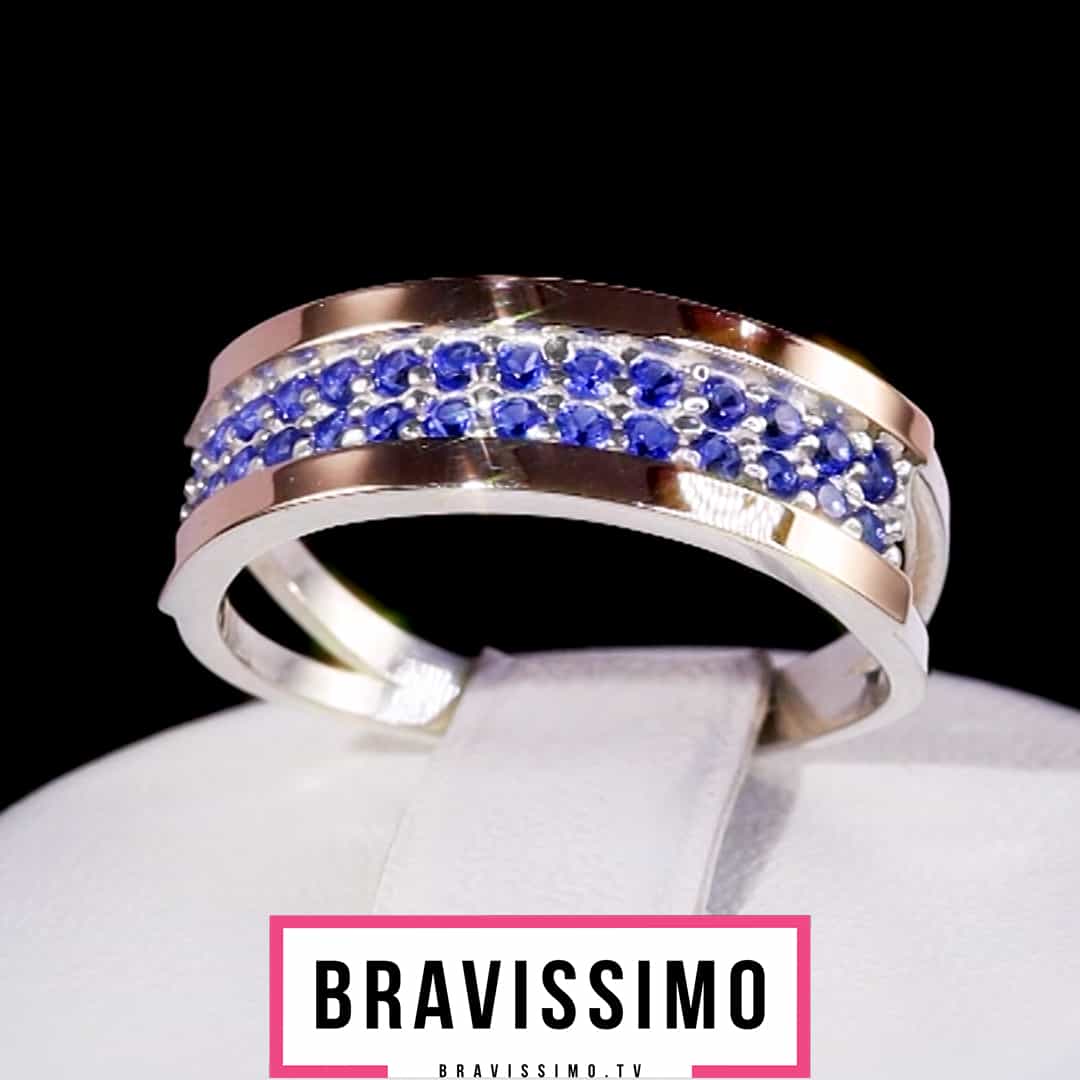 Серебряное кольцо с золотом и голубыми фианитами
