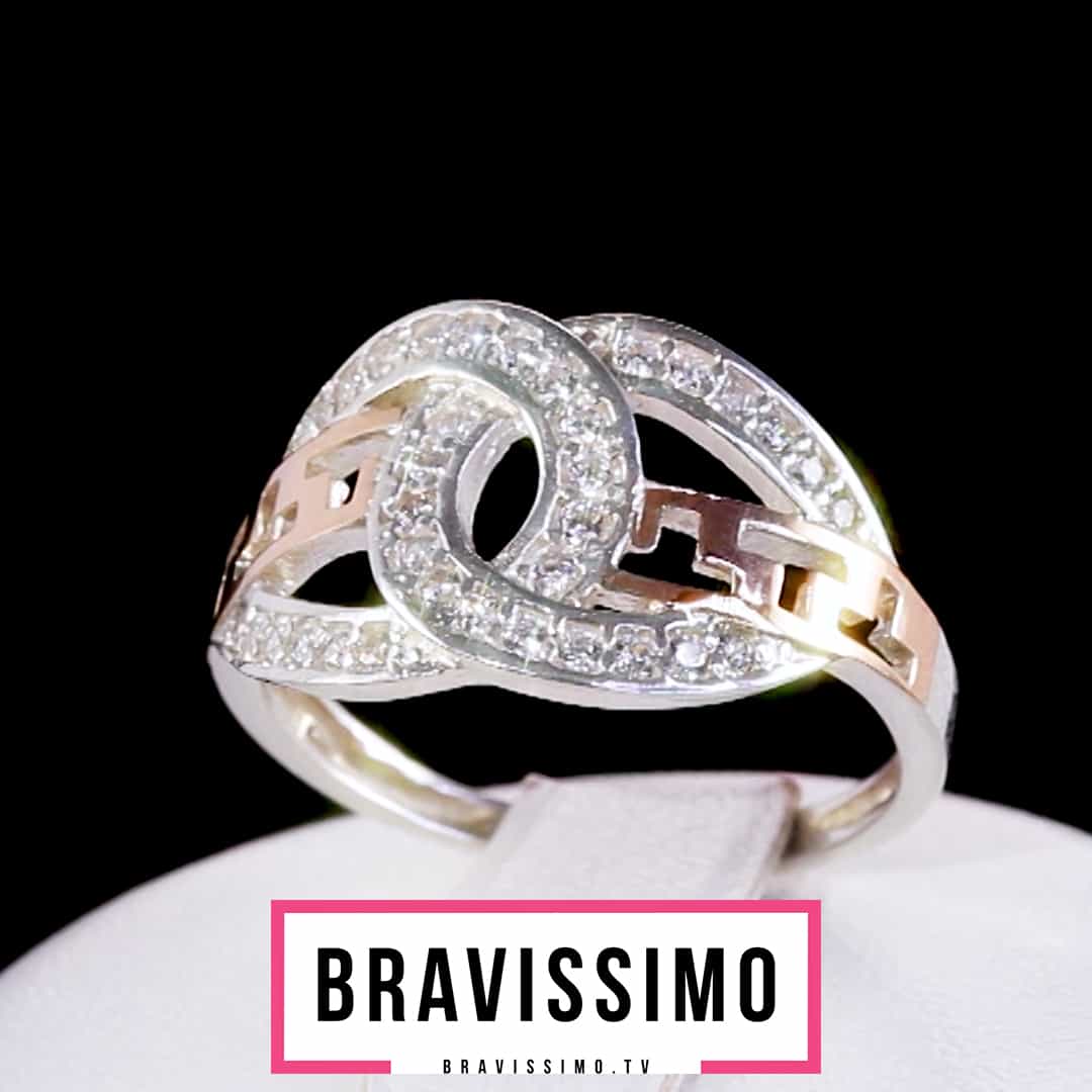 Серебряное кольцо с золотом и фианитами в стиле Chanel