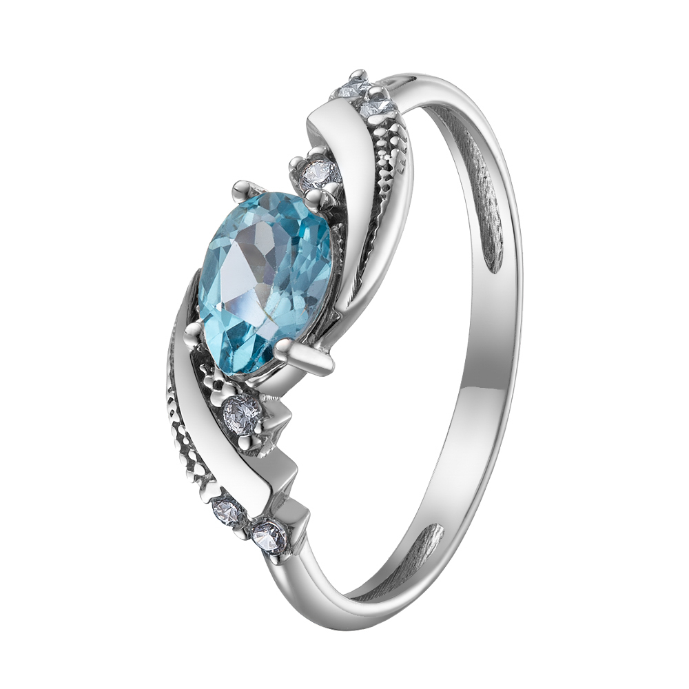 Серебряное кольцо с топазом Swiss blue и цирконами