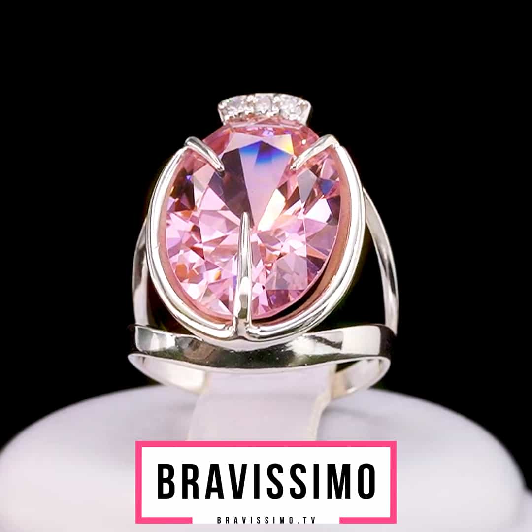 Серебряное кольцо с розовым топазом и фианитами