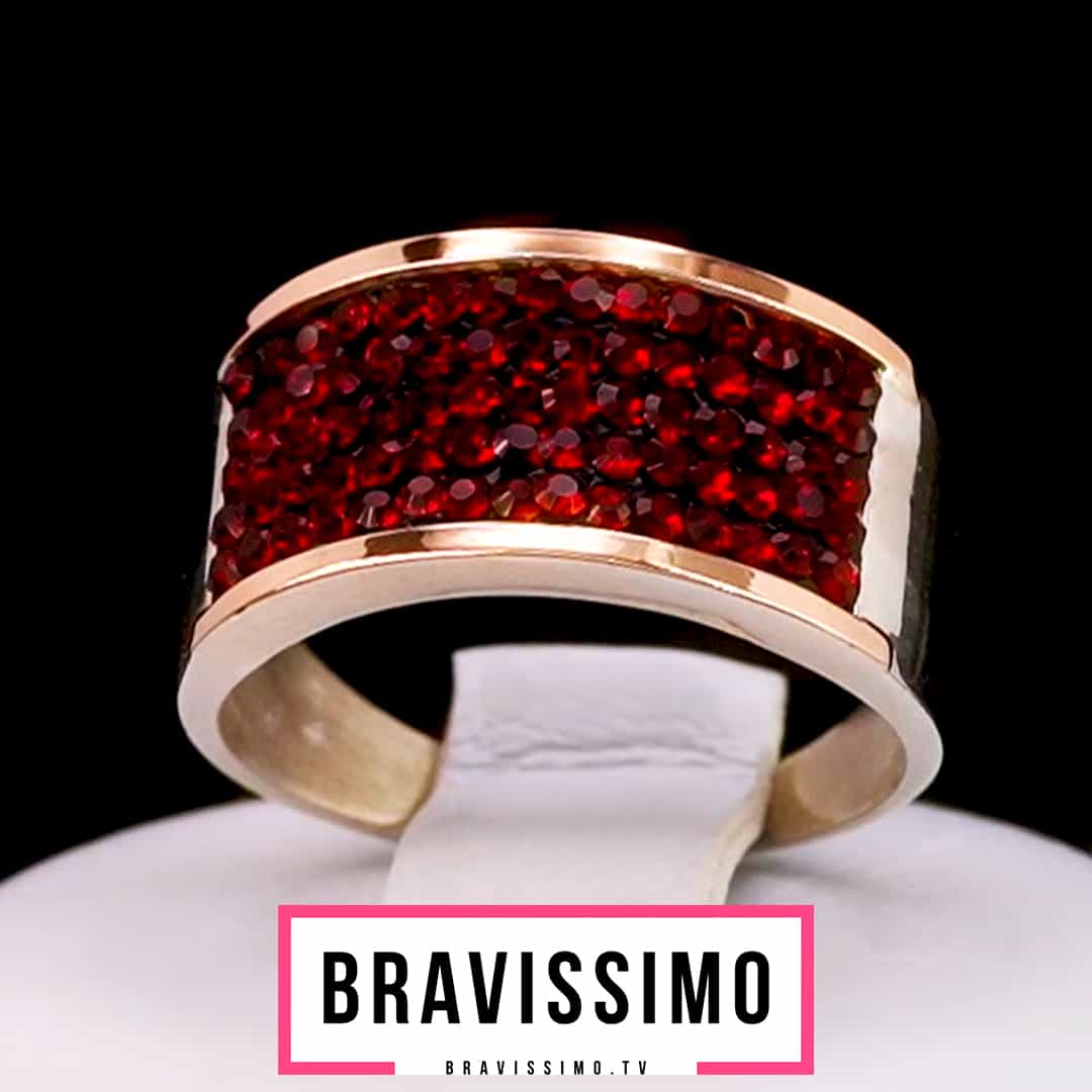 Серебряное кольцо с золотом и красными кристаллами Swarovski