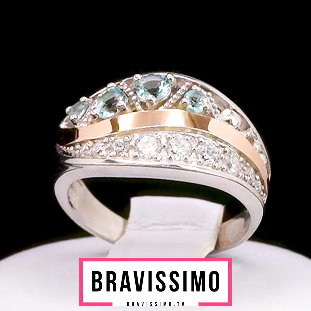 Серебряное кольцо с золотом, топазами и бриллианитами
