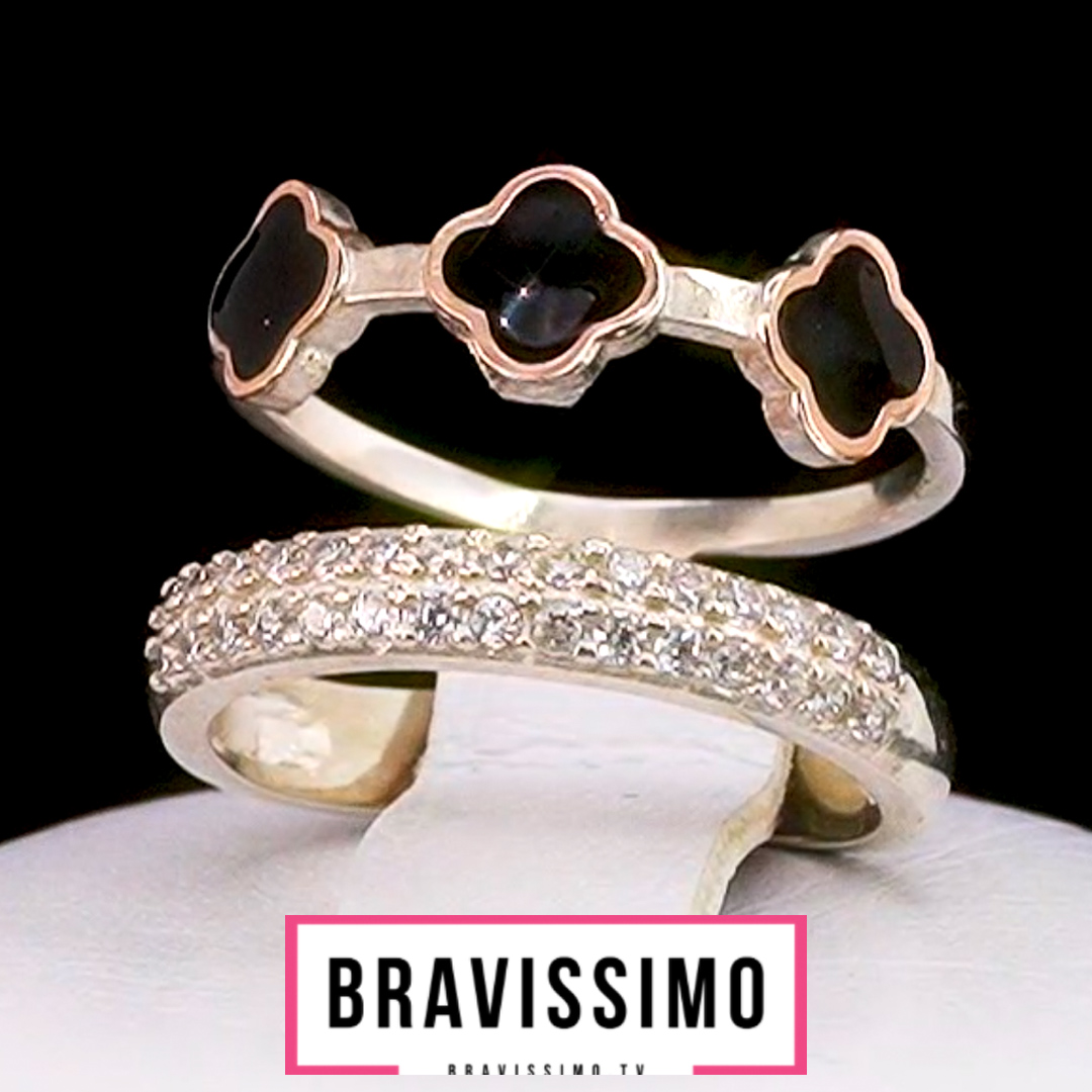Серебряное кольцо с золотом, фианитами и эмалью