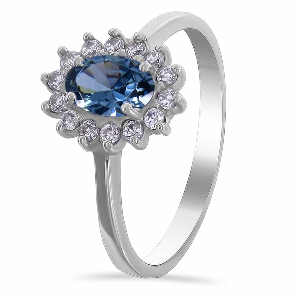 Серебряное кольцо с топазом London Blue и фианитами