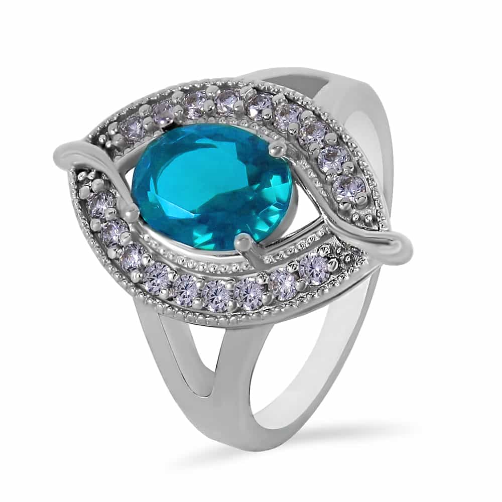Серебряное кольцо с топазом Swiss Blue и фианитами