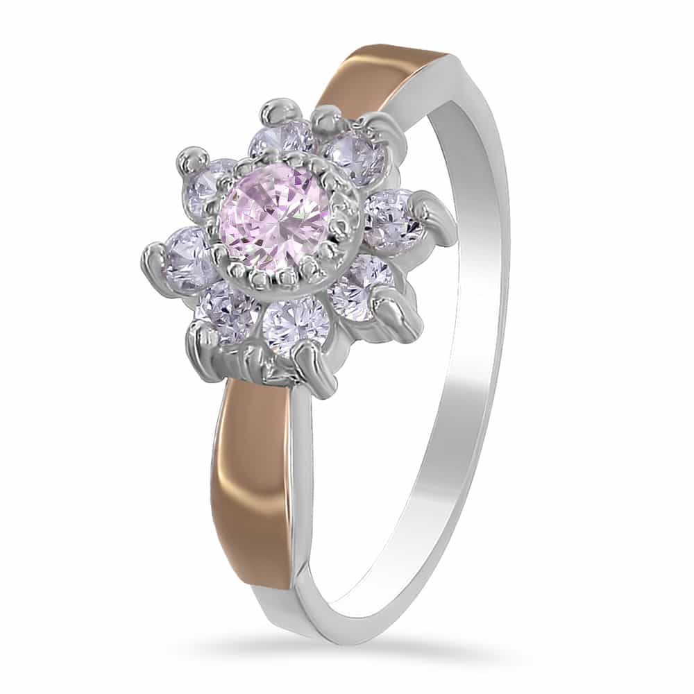 Серебряное кольцо с розовым топазом, фианитами и золотом